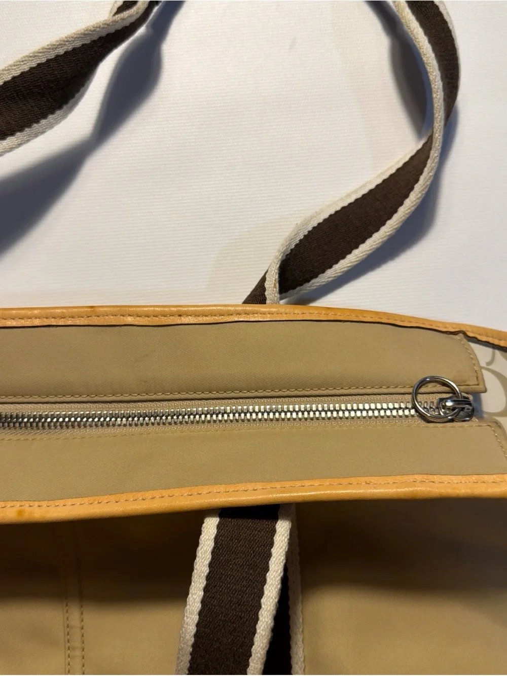Coach Hampton Tan Nylon & Leather Weekender Purple/Brown Handles Large Tote